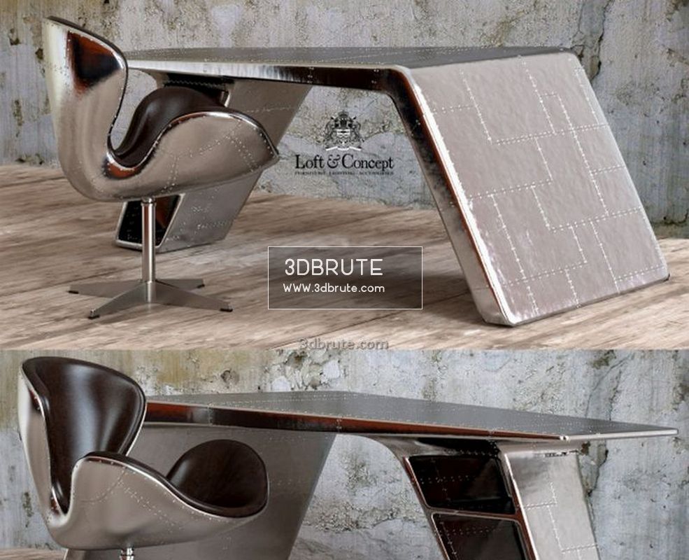 Restoration Hardware Aviator Desk Table Chair 3dbrute 3dmodel