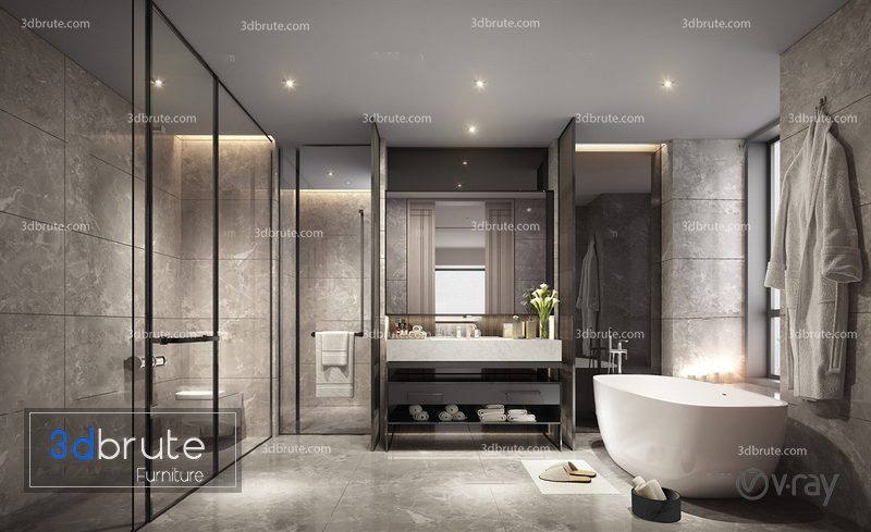 Bathroom A001Modern style - Download -3d Models Free -3dbrute