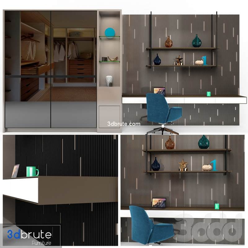 Wardrobe And Study Table 3d Model Buy Download 3dbrute